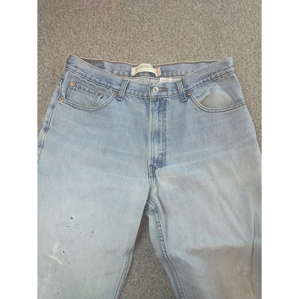 Levis 550 Relaxed Fit Tapered Leg Distressed Jeans Light Wash Mens 34x31 Vintage